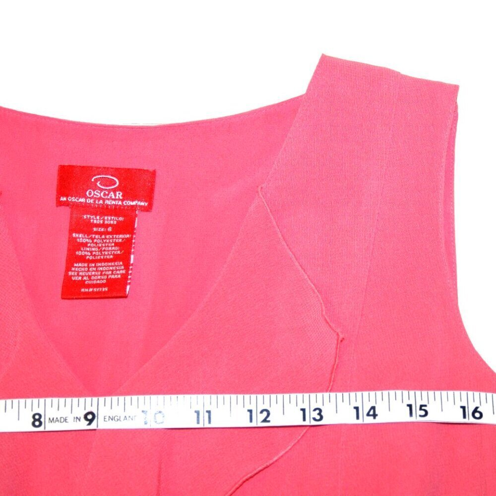 Oscar de la Renta Sz 6 Pink Cream V Neck Ruffle Side Zipper Blouse - Picture 4 of 7